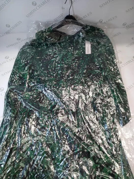 ROMAN FLORAL BUCKLED DRESS IN GREEN SIZE 16