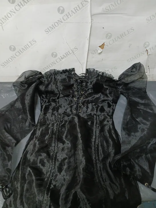 PRETTY LITTLE THING PETITE BLACK ORGANZA LACE UP PUFF DRESS - 8