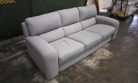 QUALITY ITALIAN DESIGNER ONTARIO 3 SEATER LEATHER SOFA IN LIGHT GREY LEATHER