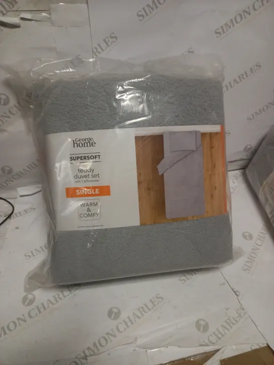 BRAND NEW GEORGE HOME TEDDY FLEECE DUVET SET, SINGLE, GREY 