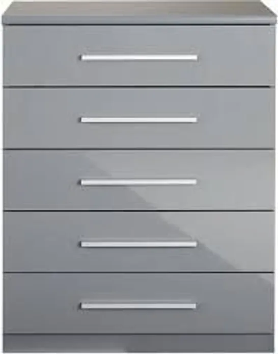 BOXED GRADE 1 PRAGUE GREY GLOSS 5-DRAWER CHEST (1 BOX) RRP £199