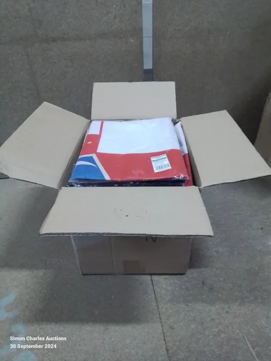 BOX CONTAINING LARGE NUMBER OF BAGGED 5FT X 3FT CROATIAN FLAGS 