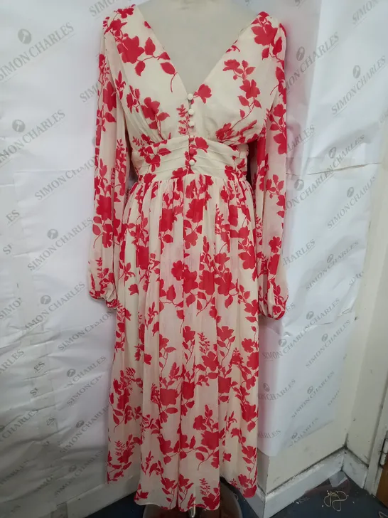 NOBODY'S CHILD ANYA MIDAXI DRESS IN LARGE RED FLORAL SIZE 8