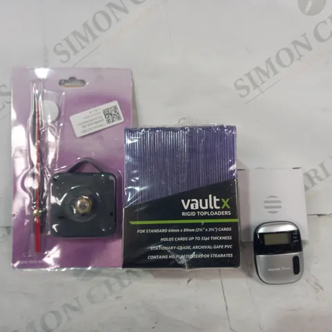 LOT OF APPROXIMATELY 15 ASSORTED HOUSEHOLD ITEMS TO INCLUDE PEDOMETER, VAULT RIGID TOPLOADERS, ETC