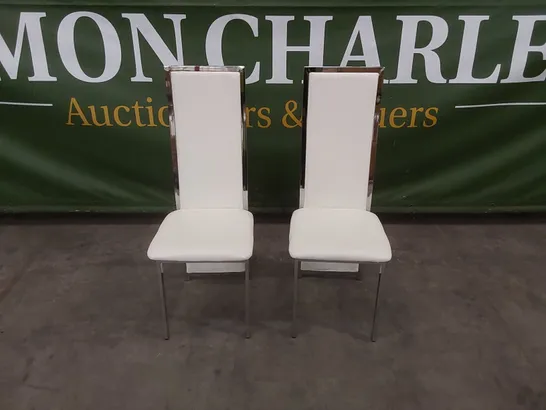 SET OF 2 CELESTE WHITE LEATHER AND CHROME DINING CHAIRS 