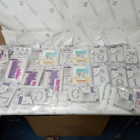 BOX OF APPROX 50 ASSORTED GEMINI CRAFT PRODUCTS TO INCLUDE STAMP AND DIE, FOIL STAMPS, EMBOSSING FOLDER, ETC. 