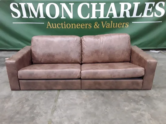 QUALITY DESIGNER 3 SEATER SOFA - BROWN LEATHER