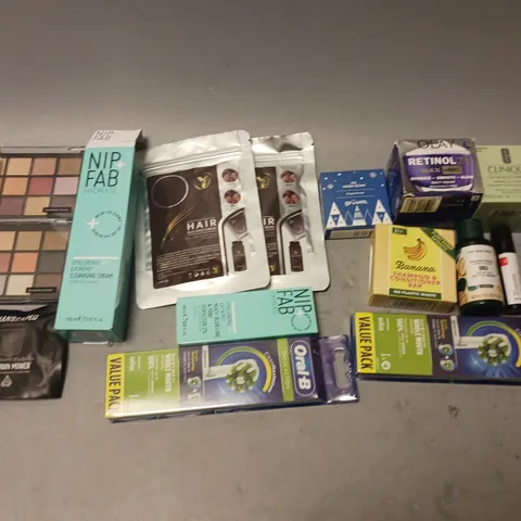 BOX OF APPROXIMATELY 20 COSMETIC ITEMS TO INCLUDE - BIOTIN AND COLLAGEN SHAMPOO, HEAT DEFENCE SPRAY, AND ELF CAMO LIQUID BLUSH ETC.