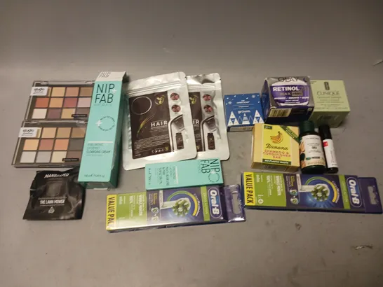 BOX OF APPROXIMATELY 20 COSMETIC ITEMS TO INCLUDE - BIOTIN AND COLLAGEN SHAMPOO, HEAT DEFENCE SPRAY, AND ELF CAMO LIQUID BLUSH ETC.