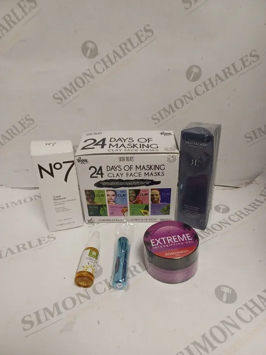 APPROXIMATELY 5 ASSORTED HEALTH & BEAUTY PRODUCTS TO INCLUDE CLAY FACE MASK SET, NO7 TOTAL RENEWAL, EXTREME INTENSIFYING GEL ETC 