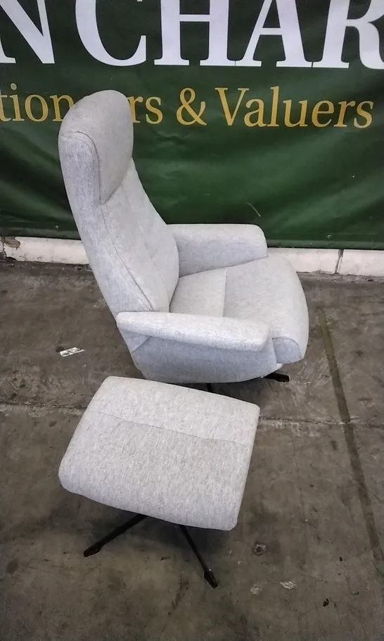 QUALITY BRITISH DESIGNED & MANUFACTURED G PLAN LUKAS MANUAL RECLINER SWIVEL CHAIR AND FOOTSTOOL CAMBRIDGE GREY FABRIC