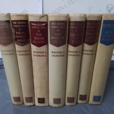 LOT OF 7 BOOKS BY WINSTON S CHURCHILL INCLUDES THE SECOND WORLD WAR VOL 1-6 & CHURCHILL BY HIS VONTEMPORARIES