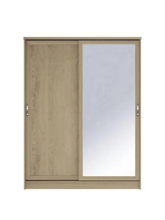 BOXED GRADE 1 CAMBERLEY 2 DOOR MIRRORED SLIDING DOORS WARDROBE LIGHT OAK (2 OF 3 BOXES)