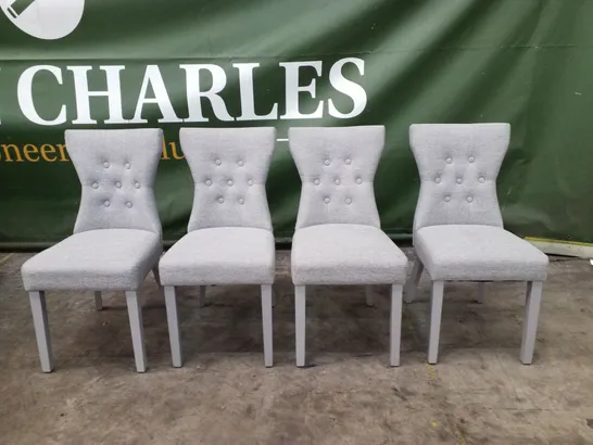 SET OF 4 BEWLEY LIGHT GREY FABRIC BUTTON BACK DINING CHAIRS (GREY LEG)