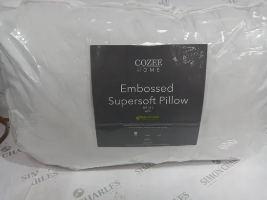 COZEE HOME EMBOSSED SUPERSOFT PILLOW SET OF 2 WITH MICRO-FRESH