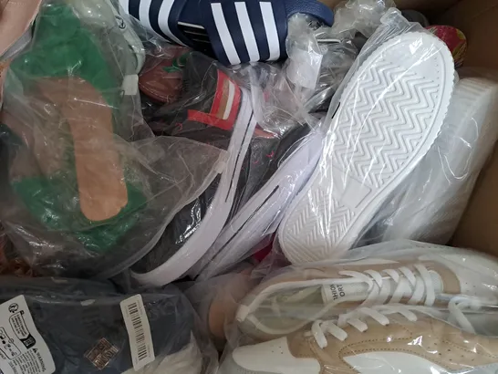 BOX OF APPROXIMATELY 15 ASSORTED PAIRS OF SHOES AND FOOTWEAR ITEMS IN VARIOUS STYLES AND SIZES TO INCLUDE SANDAL HOUSE, ETC