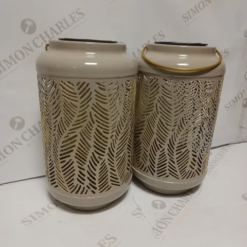 GARDEN REFLECTIONS SET OF 2 PATTERNED SOLAR LANTERNS, LEAF