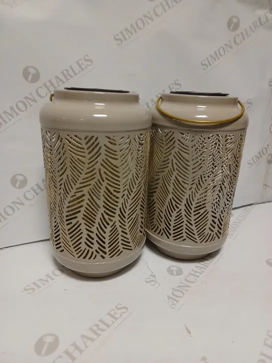 GARDEN REFLECTIONS SET OF 2 PATTERNED SOLAR LANTERNS, LEAF