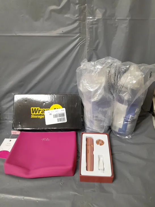 APPROXIMATELY 10 HOUSEHOLD ITEMS TO INCLUDE TILI SILICONE COSMETICS BAG, FREEZER BUDDY SOLUTION AND SIMPLY BEAUTY HAIR EPILATOR