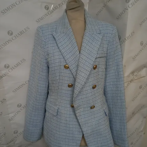 ATTENTIF DOUBLE BREASTED BLAZER JACKET IN BLUE AND WHITE SPARKLE SIZE 14