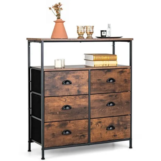 BOXED COSTWAY 2-TIER DRESSER WITH 6 REMOVABLE FABRIC DRAWERS AND WOODEN TOP