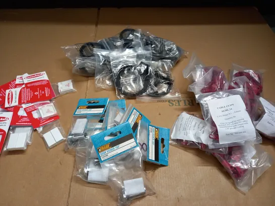 LOT OF ASSORTED ITEMS TO INCLUDE SWITCH SAFE CAPS, DOOR VIEWERS 160, UNIPRO WS40 B AND CABLE CLIPS RCHL 34