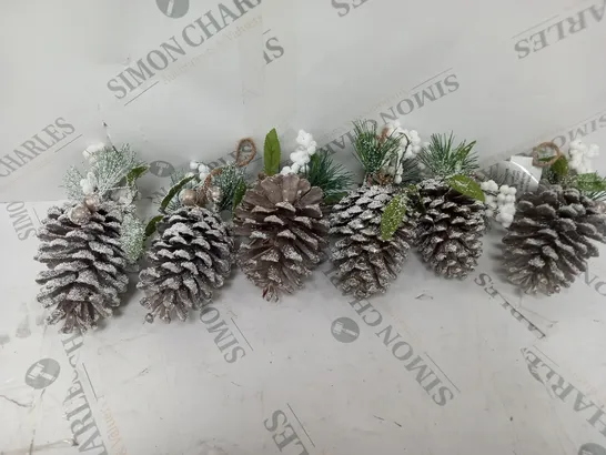 SET 6 FROSTED PINECONE TREE ORNAMENTS RRP £15.99