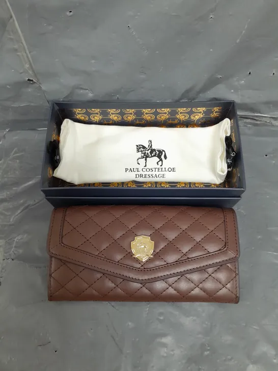 BOXED PAUL COSTELLOE DRESSAGE QUILTED PURSE IN BROWN