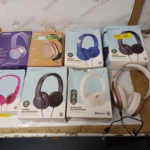 LOT OF 8 ASSORTED HEADPHONES BY MIXX AND ASDATECH