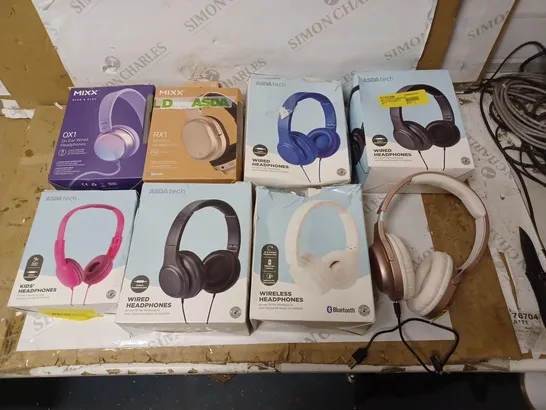 LOT OF 8 ASSORTED HEADPHONES BY MIXX AND ASDATECH