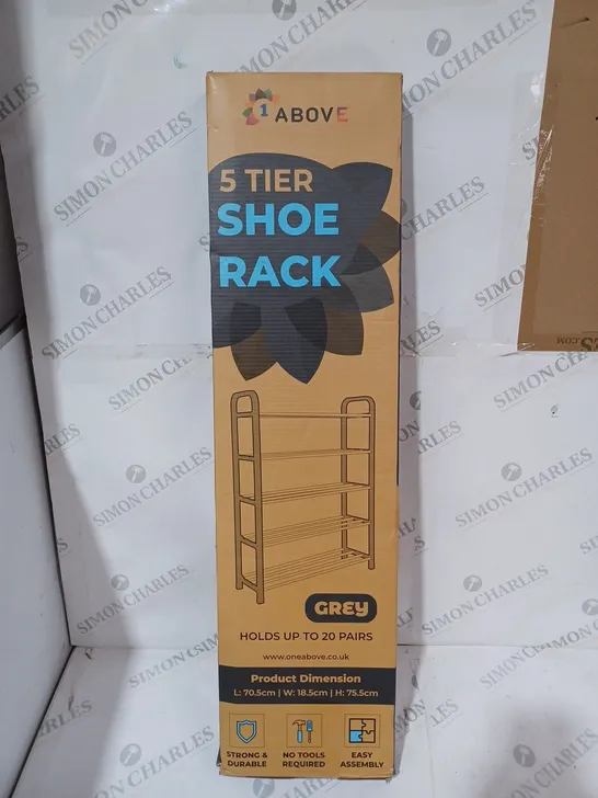 BOXED 1-ABOVE 5 TIER SHOE RACK IN GREY 