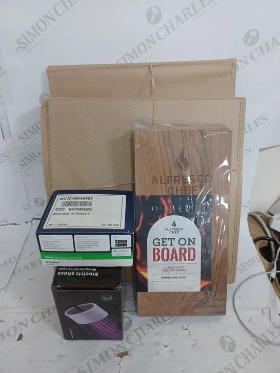 BOX OF ASSORTED HOUSEHOLD  ITEMS TO INCLUDE CINDER WOOD - RADIATOR THERMOSTAT - FLY KILLER /COLLECTION ONLY 