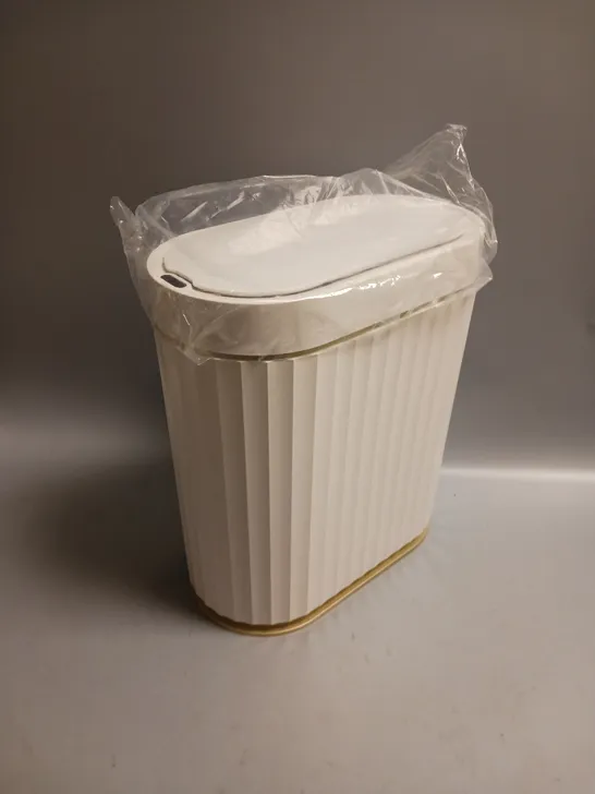 BOXED ELPHECO SENSOR TRASH CAN IN WHITE AND GOLD 2 GALLON