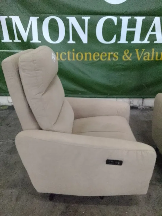 QUALITY ITALIAN DESIGNER MALTA RECLINER SWIVEL ARMCHAIR - BEIGE FABRIC