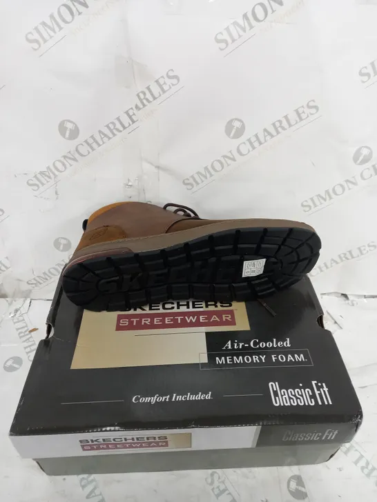 BOXED SKECHERS MEN RENLI BOOTS, DARK BROWN - SIZE 9 