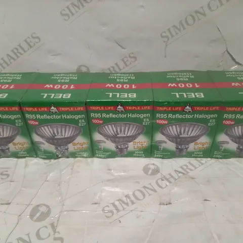 LOT TO CONTAIN 5 X BELL TRIPLE LIFE R95 REFLECTOR HALOGEN 100W ES-E27 240V BULBS 