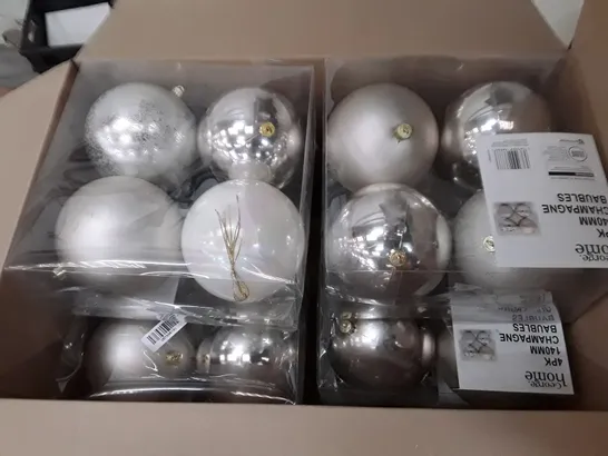 BOX CONTAINING APPROXIMATELY 6 BRAND NEW BOXED 140MM CHAMPAGNE BAUBLE 4PKS