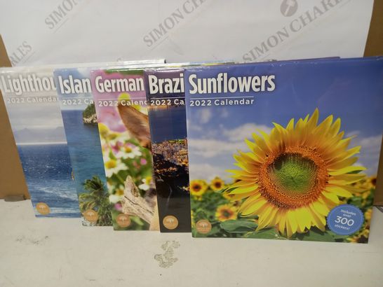 LOT OF 10 ASSORTED CALENDERS - 2022 TO INCLUDE LIGHTHOUSES, ISLANDS, SUNFLOWERS, ETC