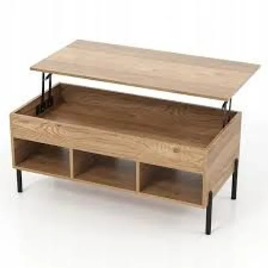 BOXED COSTWAY LIFT UP TOP COFFEE TABLE, WOODEN LIFTING COCKTAIL CENTER TABLE WITH HIDDEN STORAGE COMPARTMENT, OPEN SHELF AND METAL LEGS (1 BOX)