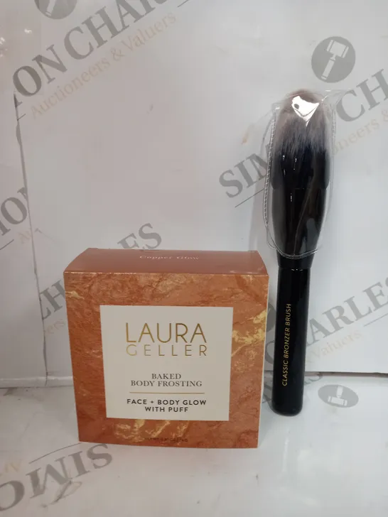 BOXED SET OF 2 LAURA CELLER BAKED BODY FROSTING & MAKEUP BRUSH