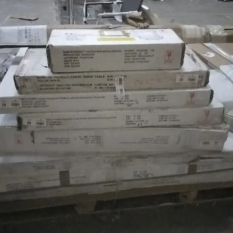 PALLET OF ASSORTED FLATPACK DINING TABLE AND COFFEE TABLE PARTS