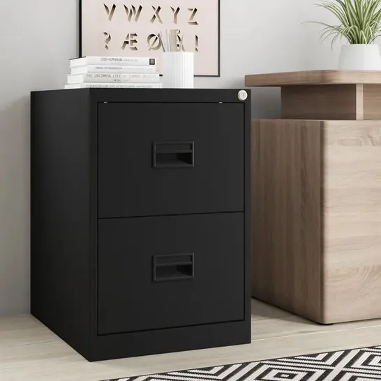 BOXED OFFICE 2 DRAWER FILING CABINET - BLACK (1 BOX)