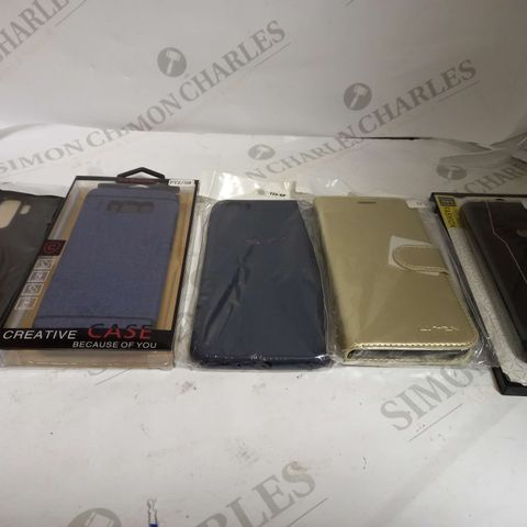 LOT OF APPROXIMATELY 20 ASSORTED PHONE CASES TO INCLUDE S7 GOLD FLIP CASE, S8 FABRIC CASE, S9 PLUS SILICONE CASE