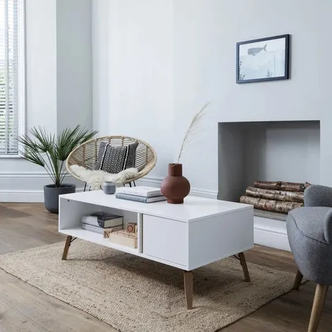 BOXED OTTO COFFEE TABLE WITH STORAGE WHITE WALNUT FINISH