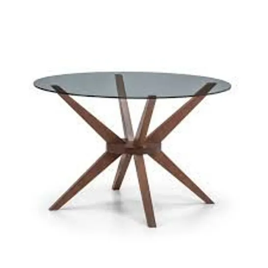 CHELSEA ROUND GLASS 120CM TABLE GLASS/WALNUT (2 BOXES)