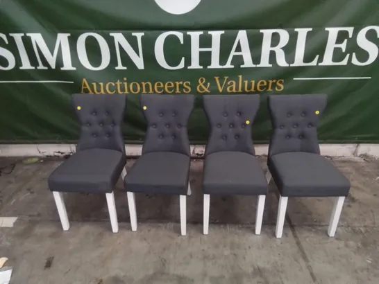 4 X DESIGNER BUTTON BACK CHARCOAL FABRIC WHITE LEGGED DINING CHAIRS