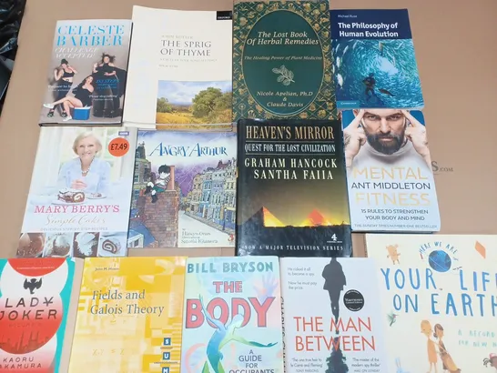 LARGE QUANTITY OF ASSORTED BOOKS TO INCLUDE CRYSTALS TO MANIFEST, ANT MIDDLETON MENTAL FITNESS AND CLASSIC CAKE AND BISCUITS