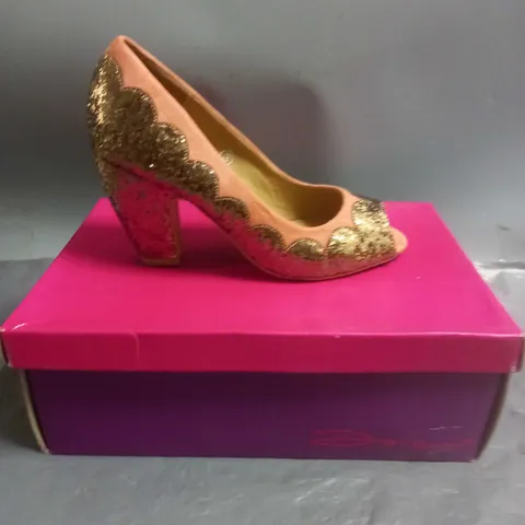 DOLCIS LADIES HIGH HEELED OPEN TOE SHOES CORAL/BRONZE GLITTER SIZE 3