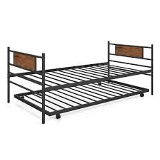 BOXED COSTWAY METAL DAYBED WITH PULL-OUT TRUNDLE AND HEADBOARD - SINGLE SIZE