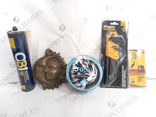 BOX OF APPROXIMATELY 12 ASSORTED ITEMS TO INCLUDE - PROPLEX PRO JOINT TAPE - SIEGEN TOOLS ALAN KEY - TILE DRILL BIT SET ECT
